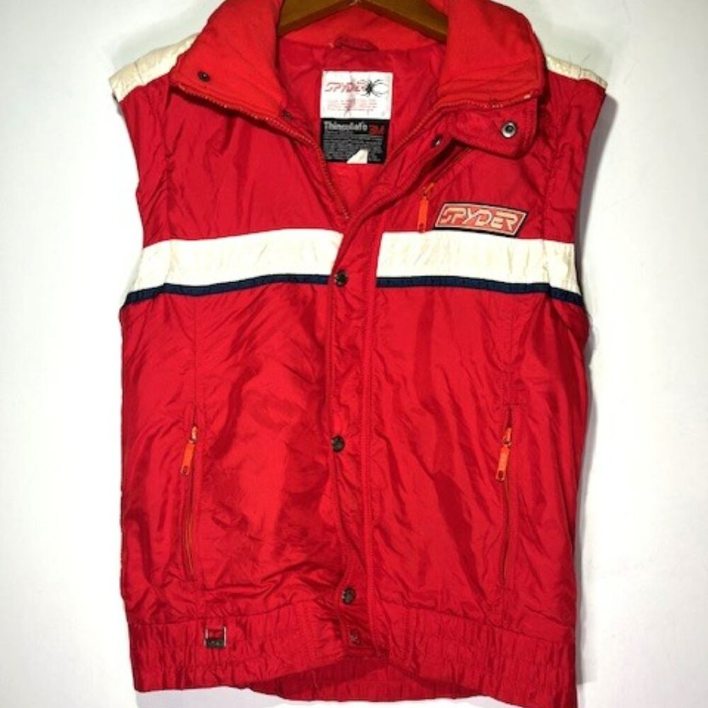 Spyder Red Junior Puffer Ski Activewear White‎ Full Zip Thinsulate Vest Sz 18
